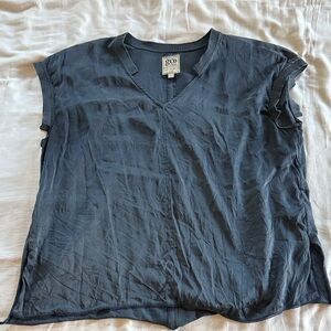 GO BY GO SILK Light Black V-Neck Short Sleeve Top